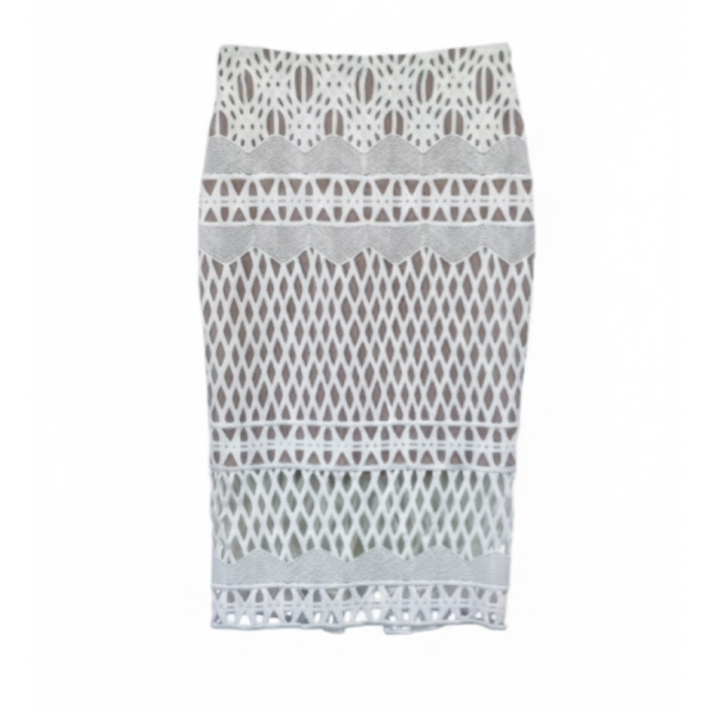 Sheike White Crochet Knit MIDI Skirt With Tan Underlay AUS Size 8/US Size 4 EUC!
